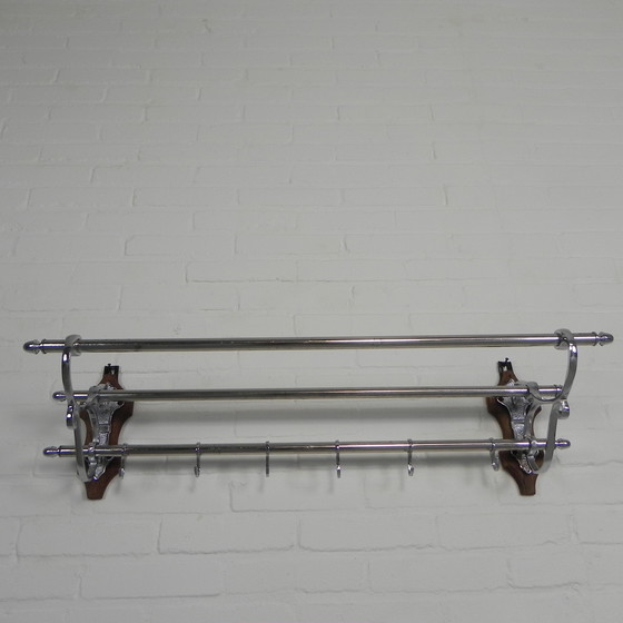 Image 1 of Chrome Art Deco Wall Coat Rack With 6 Hooks, 1930s