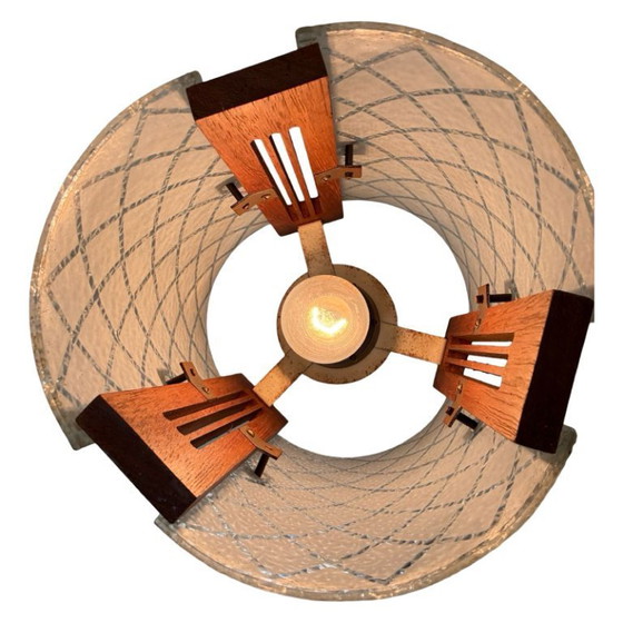 Image 1 of Lámpara de techo de los años 60 aproximadamente: diseño escandinavo, con madera de teca y vidrio curvo, ¡incluye dosel de techo 