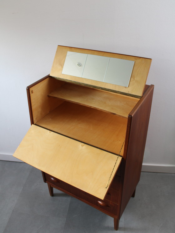 Image 1 of Vintage Danish chest of drawers in teak with flap and mirror !