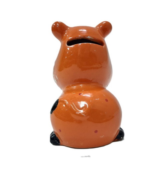 Image 1 of Vintage Ceramic Hippo Coin Bank – Whimsical Orange Folk Art 
