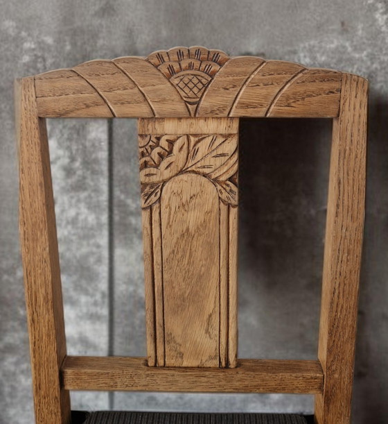 Image 1 of Set of 4 chairs - Solid oak - Art Deco style - 1940s