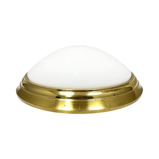 Ronde Glashütte Limburg plafondlamp uit de jaren 70, gemaakt van messing en wit glas. – plafondlampen, Brass (photo 2 of 9)