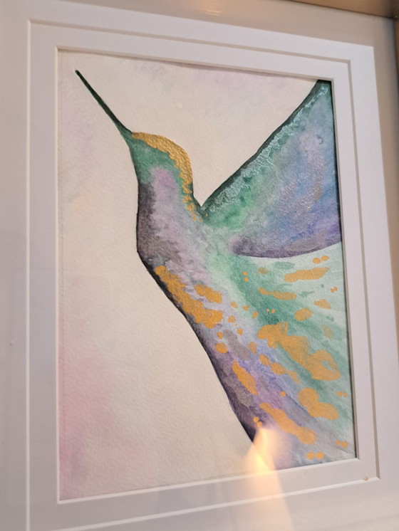 Image 1 of Watercolor painting hummingbird | With frame