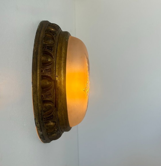 Image 1 of Lampada da parete d'epoca in ottone e vetro sabbiato, Francia 1940