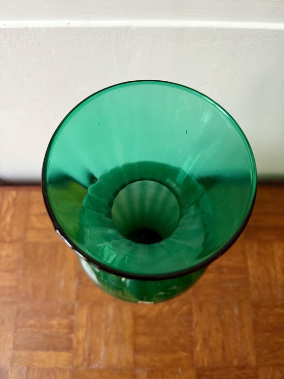 Image 1 of Smaragdgrüne, mundgeblasene Glasvase, hergestellt in Italien