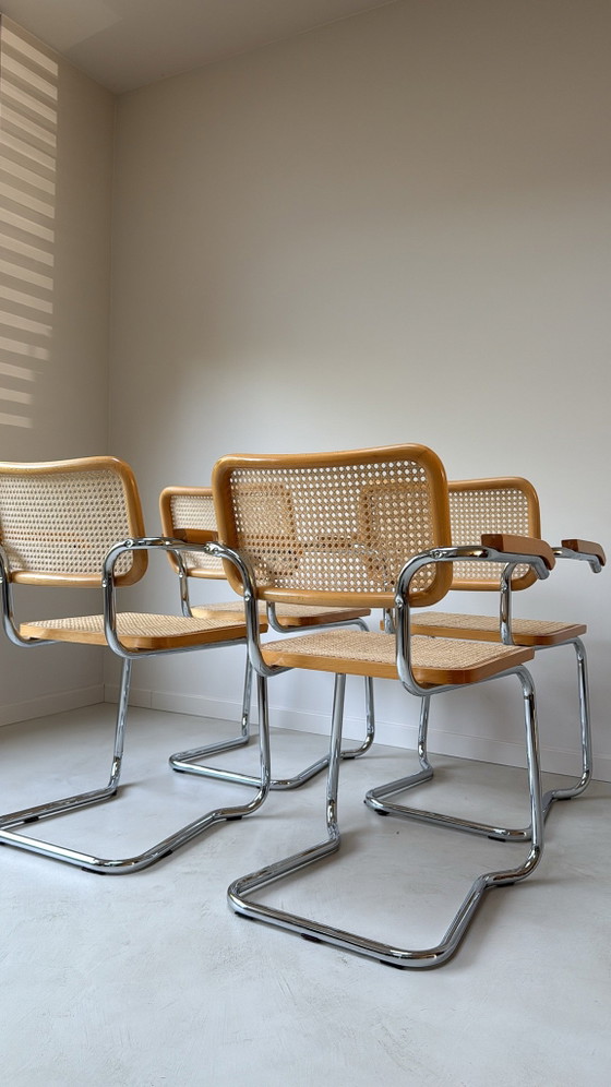 Vier vintage Cesca stoelen – Eetkamerstoelen, Hout, Rieten (photo 7 of 9)