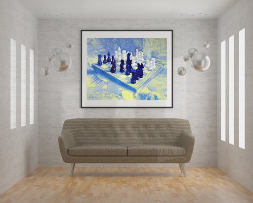Original Oil Painting Modern Art Symbolism Chess White And Black – schilderijen tekeningen, Canvas (photo 2 of 5)