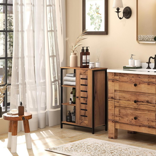 kleankin Meuble de Rangement Salle de Bain sur Pied, Design Industriel, Structuur en Acier, 3 étagères Ouvertes, Placard à 2 Niv