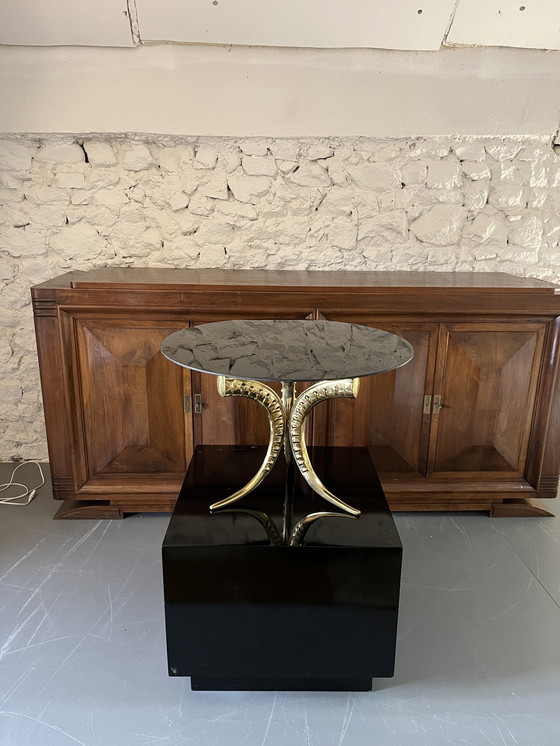 Image 1 of 70s side table in brass and glass