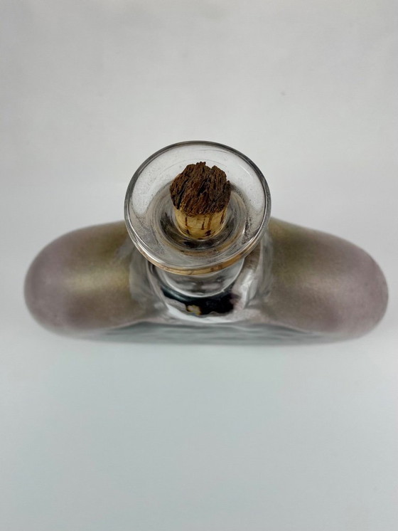 Image 1 of Art Glass Decanter – Attributed to Erik Höglund – Swedish Design – Frosted Brown & Clear Glass – Sculptural Bottle with Cork – S