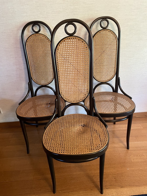 Unique THONET XL set: 10x vintage Thonet 'Long John' chairs + optional extendable dining table (photo 6 of 13)