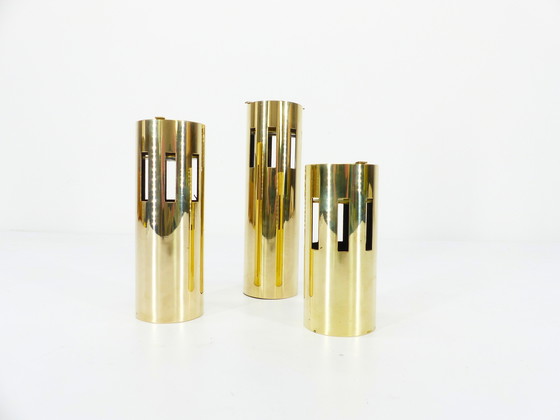 Image 1 of Set de 3 Photophores Modernistes en Laiton, Design Kullamässing, Suède, 1960-1970