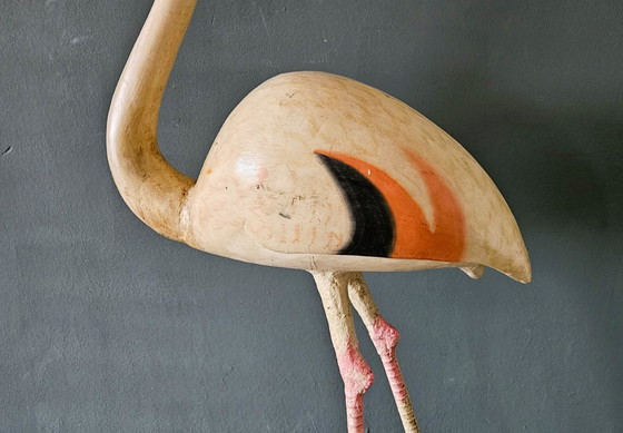 Image 1 of A wooden flamingo, decorative object mid-20th century,