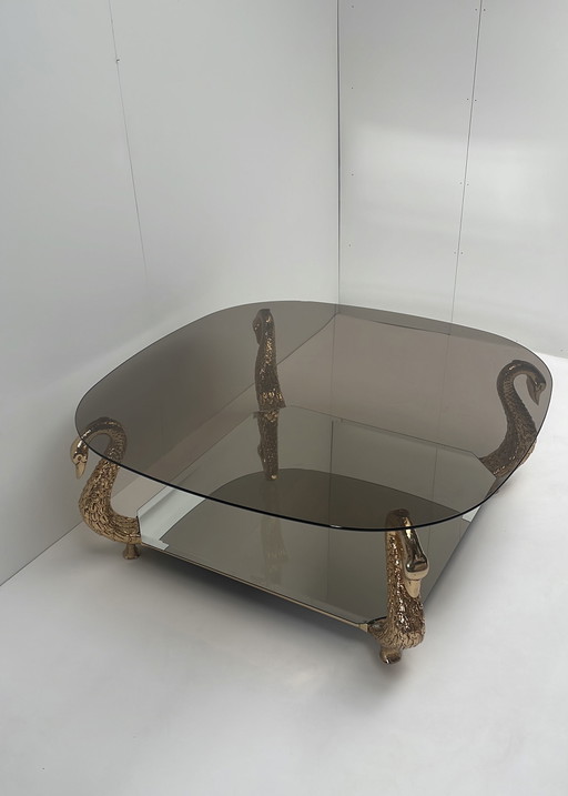 Vintage coffee table with brass swans