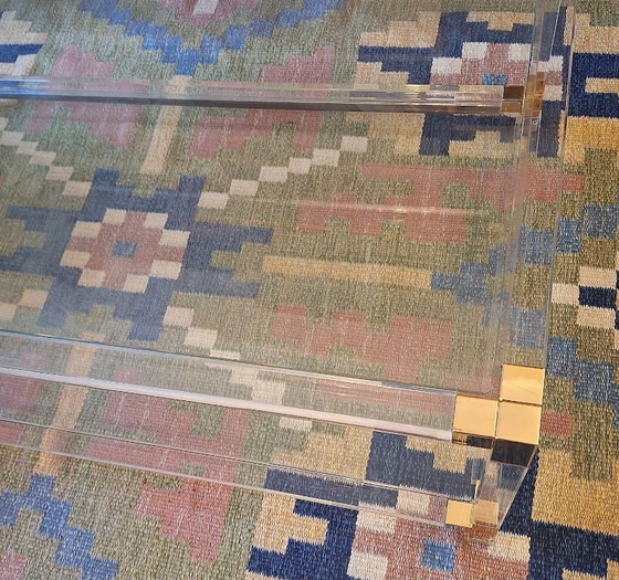 Image 1 of Large Italian 2-Level Coffee Table in Lucite, Glass and Gilt Brass, 1970-80