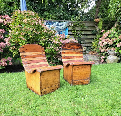 2 x Garden Chairs – tuinstoelen, Wood
