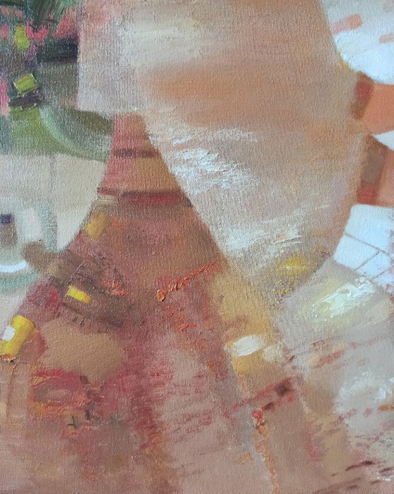 Dipinto ad olio originale, astratto figurativo, donne che prendono il tè – Dipinti e disegni, Canvas (photo 9 of 11)