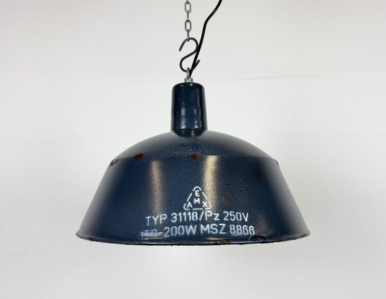 Image 1 of Lampada a sospensione industriale in smalto blu scuro di EMAX, anni '60