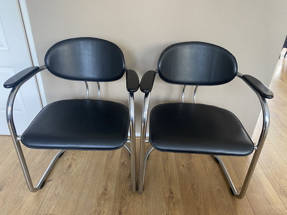 Image 1 of 4 vintage buisframe sledestoelen Effezeta Italiaans design