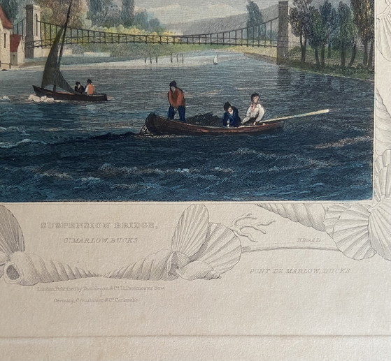 Image 1 of Pair of Antique Hand-Coloured English Engravings by Tombleson – Marlow & Henley – Framed Views of the Thames – c.1830-1850