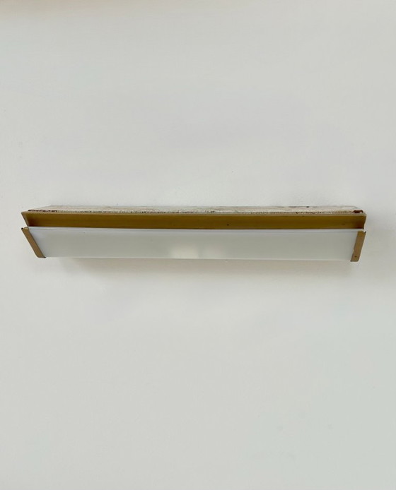 Image 1 of Vintage XL wall light, matte gold metal and perspex, France, 1960