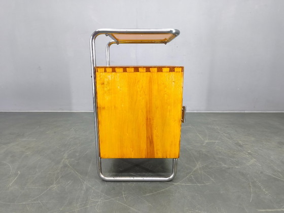 Image 1 of Bauhaus Chrome Tubular Nightstand with Glass Top, 1930s