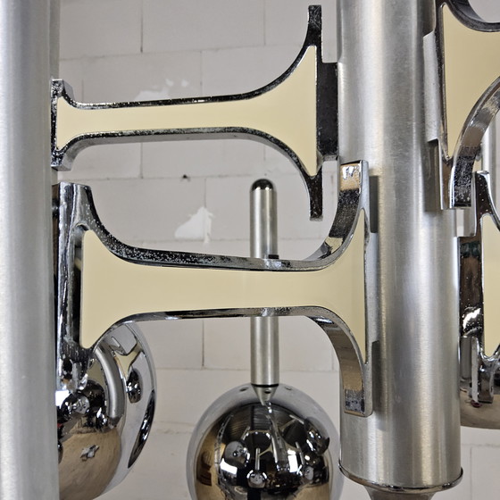 Image 1 of Grote Chromen Vintage Space Age Gaetano Sciolari hanglamp (70s) Itiliaans design (kroonluchter) bol lampen 