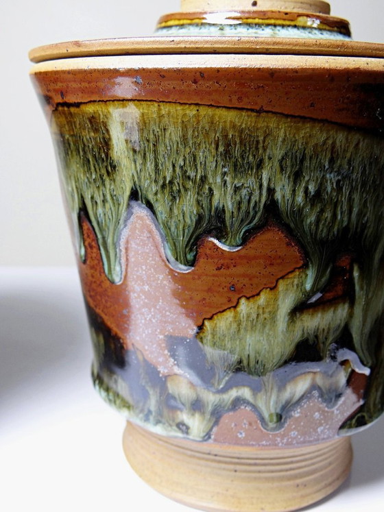 Image 1 of Pair of vintage 80s-90s Japanese-style stoneware pots from Studio Poterie, handcrafted and signed
