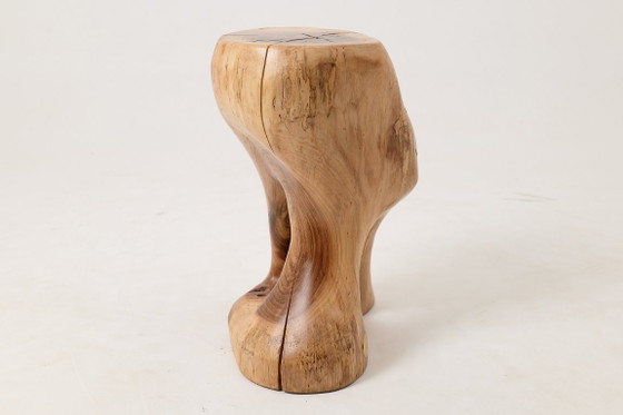 Image 1 of Sculptural Stool/Side Table, Walnut, Carved, Unique, Logniture