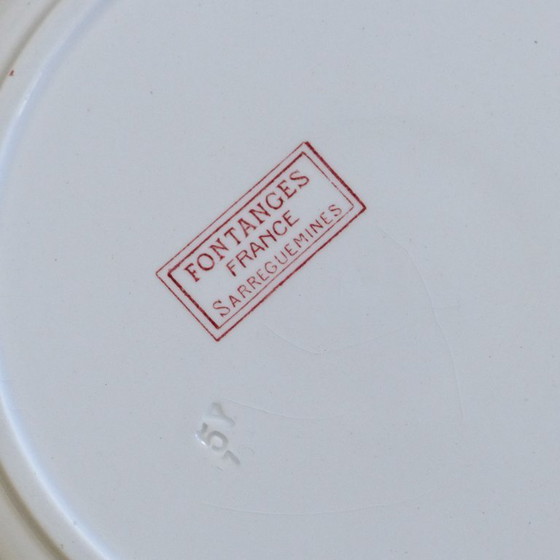 Image 1 of Piatto rotondo antico firmato Sarreguemines, collezione Fontages, in gres rosa