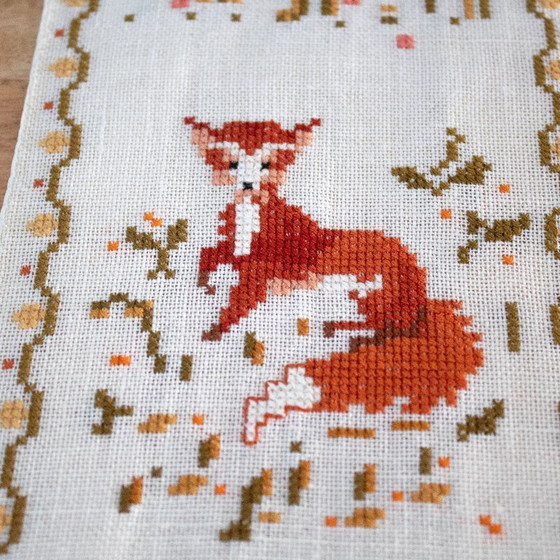 Image 1 of Vintage Bell Pull Embroidery with Autumn Hunting Theme