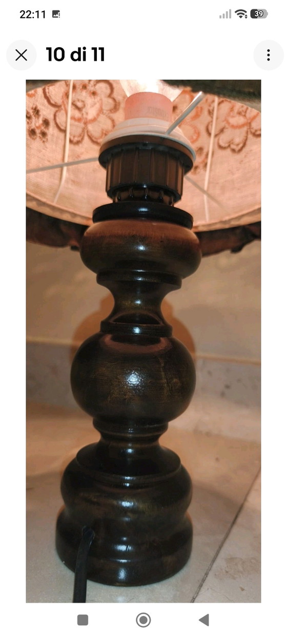 Vintage Lamp With Handcrafted Lampshade In Embroidered Cotton Cloth – Table lamps, Textile (photo 10 of 11)