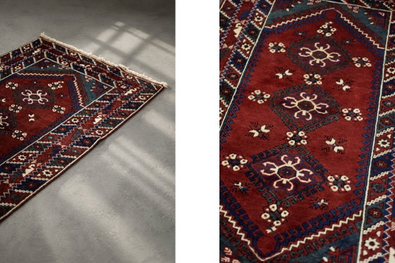 Vintage Red Hand-Woven Oriental Afghan Rug, 1970s – Decorative Objects, Wool (photo 12 of 13)