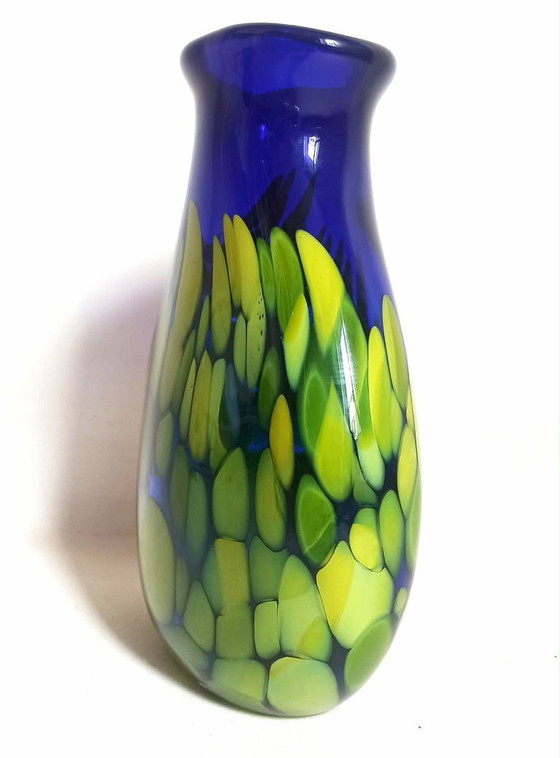 Cobalt Blue Vase with Makora Yellow Inclusion, Height 33 cm – Glass (photo 11 of 13)