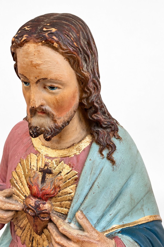Große antike französische Herz-Jesu-Statue von Puccini, 62 cm, um 1900 – Bildhauerei, Other (photo 4 of 10)