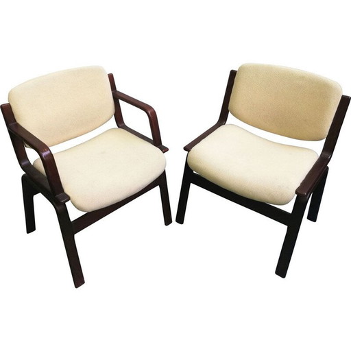Paar scandinavische vintage fauteuils van hout en wol
