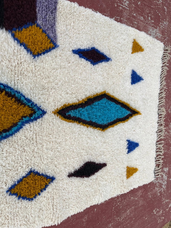 Tappeto berbero marocchino crema e blu 250x150 cm – motivi geometrici colorati – Tappeti, Lana, Cotone (photo 3 of 8)