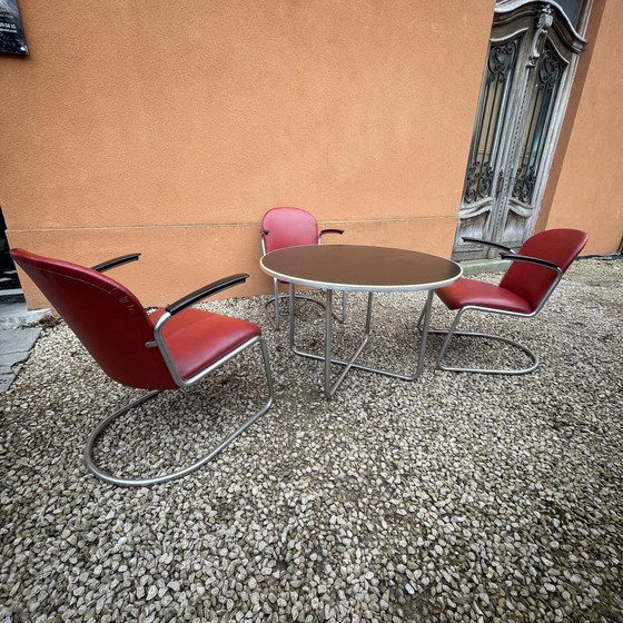 Bauhaus Tisch mit Sesseln in Stahlrohrstruktur von Willem Hendrik Gispen, 1930, 3er Set – Garten-Sets (photo 2 of 19)