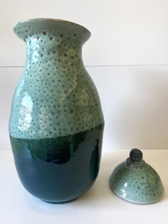 Image 1 of Ungewöhnliche Vase/Topf/Urne, glasierte Terrakotta, rot, signiert „DP“, Art France