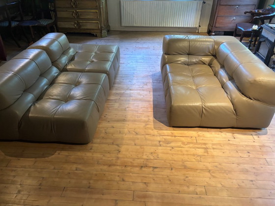 B&B Italia, Tufty time, graugrünes Leder (AF152), 3-teiliges Set, Top-Zustand, Modulare Sofas (Foto 12 von 19)