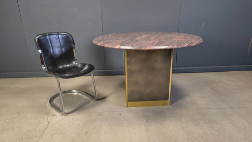 Tavolino centrale vintage rotondo in granito e ottone di Belogchrom, anni '70.