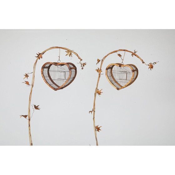 Image 1 of Pair of vintage birdcages in gilded metal, Belgium 1970