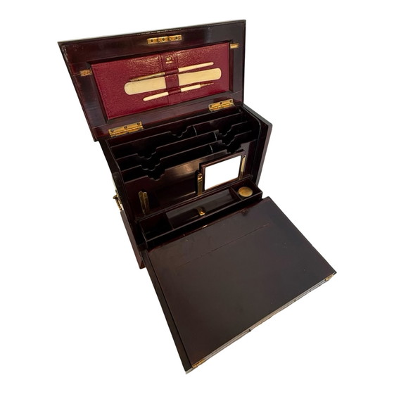 Image 1 of 19ème siècle - Victorien - Papeterie / Bureau - Marqueterie de bois de rose et charnières en laiton