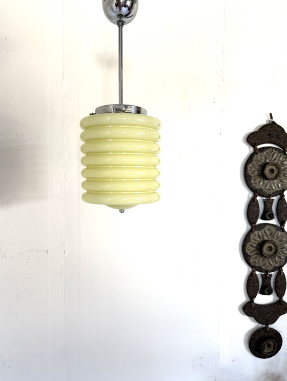 Image 1 of Vintage Art Deco opaalglazen hanglamp, Italië ‘50