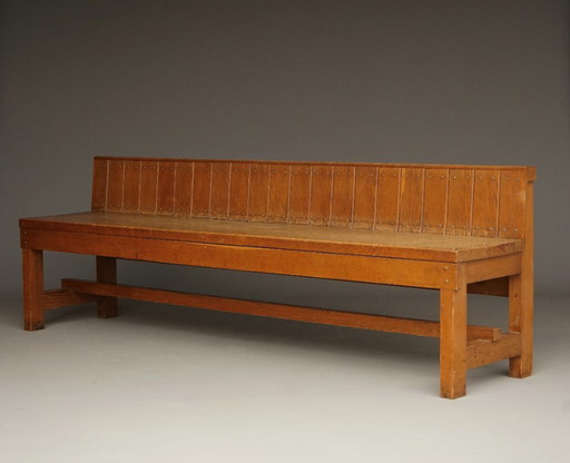 Traditionalistische Hollandse eikenhouten bank in de stijl van de Delftse School, jaren twintig