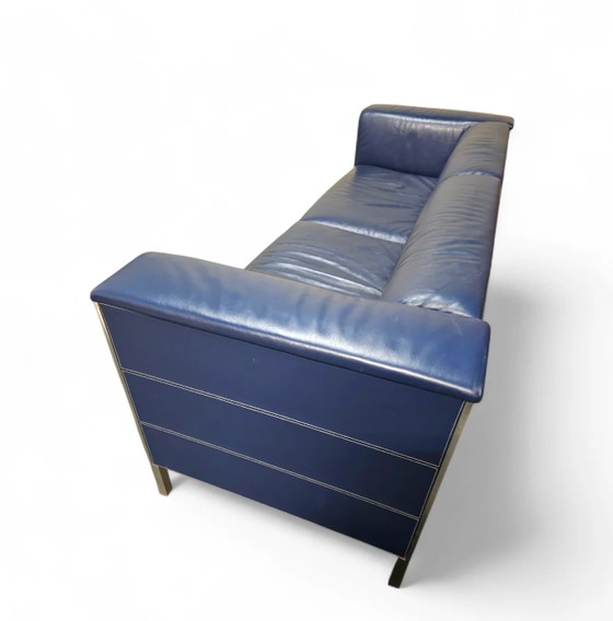 Poltrona Frau set / donkerblauw leer / Talus / bank - stoelen / 3-zits / 2 x loungestoelen – Loungesets (photo 4 of 14)