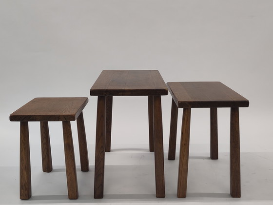 Image 1 of Brutalist nesting tables oak wood