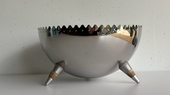 Vintage Alessi design Chimu ciotola per frutta/insalata modello JL01 cromo, Ciotole, Legno, rvs, Argentato (foto 3 di 10)
