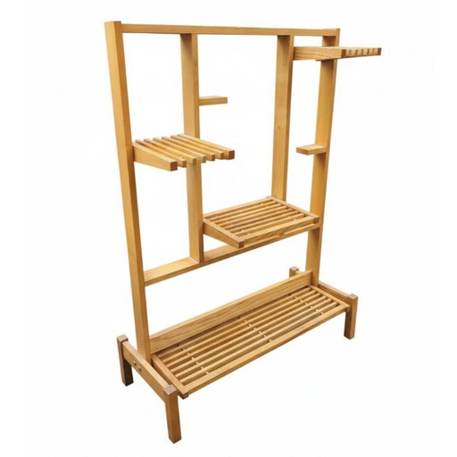 Retro Wooden Flower Stand with Tiered Shelves, Czechoslovakia, 1960s