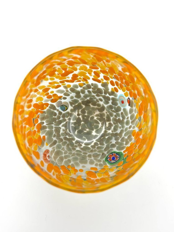 Image 1 of Set van 6 Venetiaanse glazen van geblazen glas met Murano-effect (murrine) in het glas verwerkt, handgemaakt in Italië.
